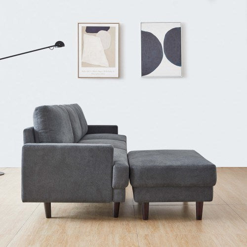 Modern fabric sofa L shape, 3 seater with ottoman