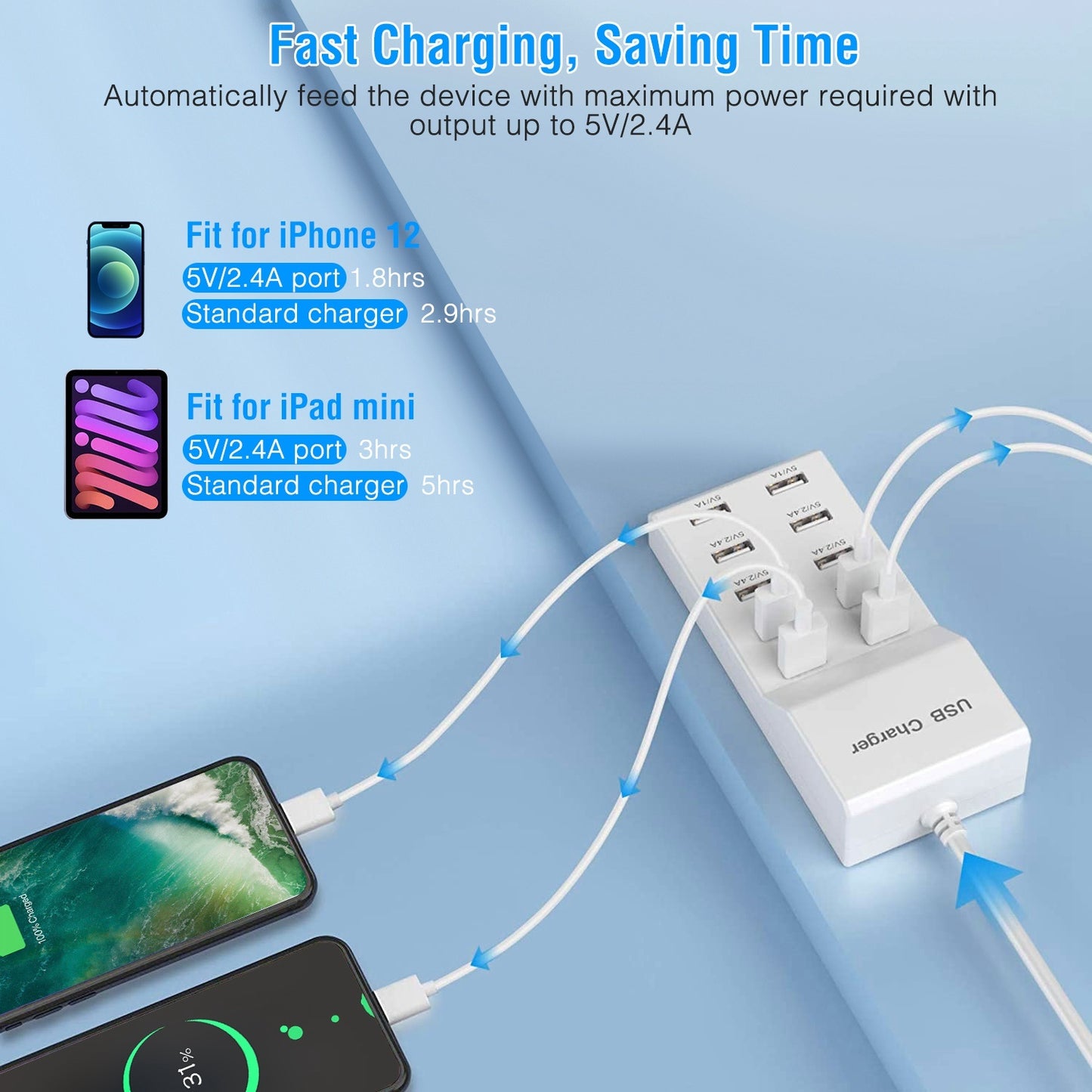 10 Ports USB Charging Station Hub - Fast Charging Power Adapter