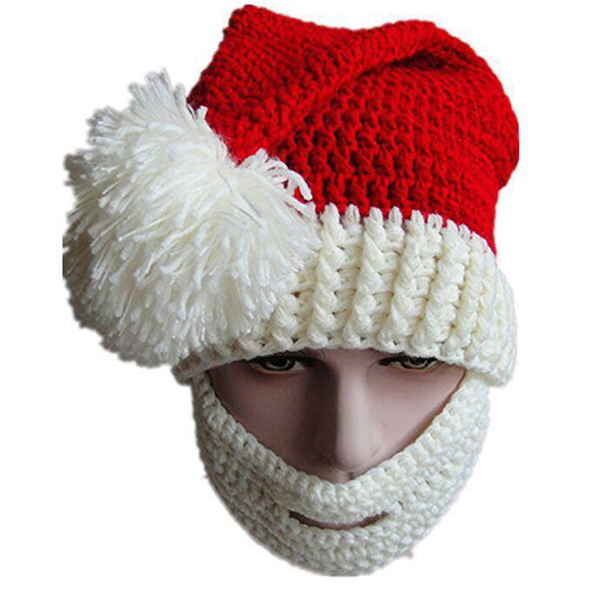 Santa's Hat Beanie Winter Soft Warm Hand Knitted Cap Christmas Bearded Hat for Men