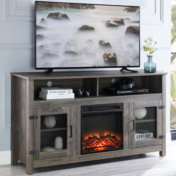 Modern Farmhouse TV Stand with Electric Fireplace, Fit up to 65 Flat Screen