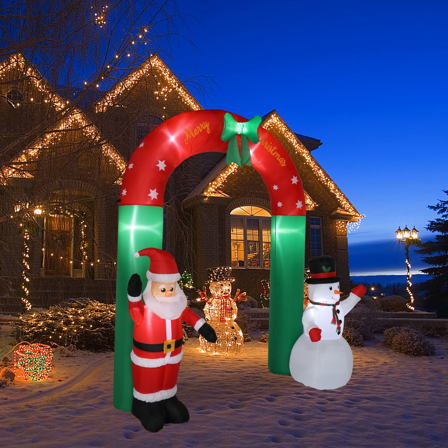 8ft with Santa Snowman 7 Lights Inflatable Festive Arch Decoration