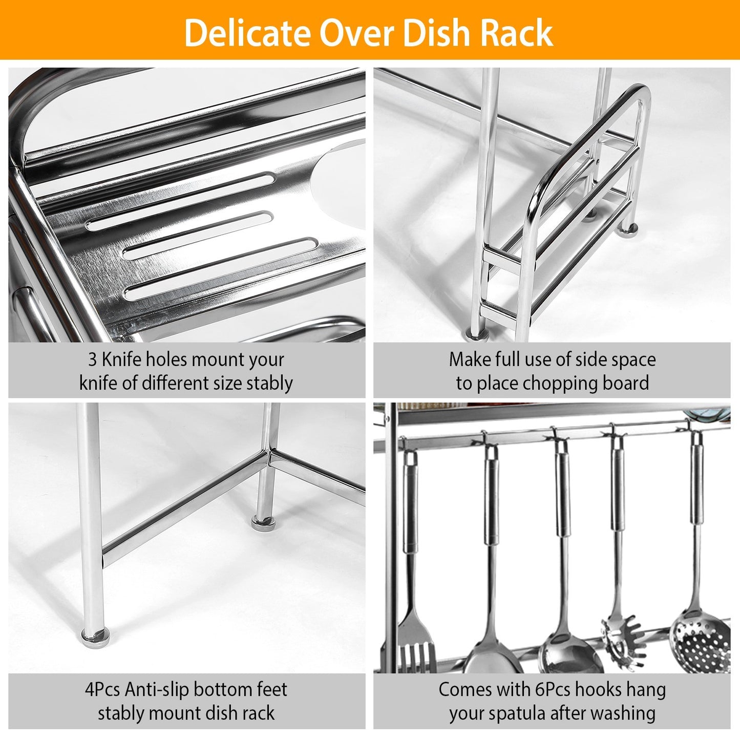 Over Sink Dish Drying Rack - Shelf Stainless Steel Kitchen Countertop Organizer Rack