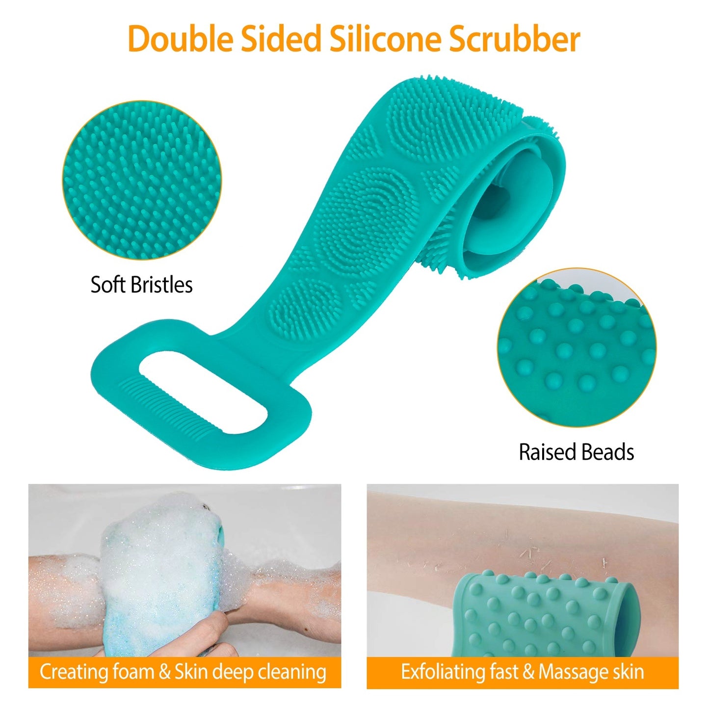 Silicone Back Scrubber Belt For Shower Exfoliating Foaming Body Wash Strap Brush Bristles Massage Dots