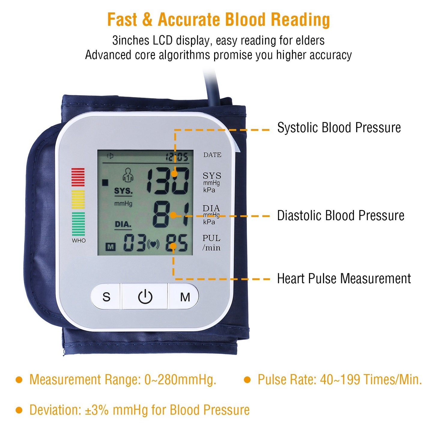 Digital Arm Blood Pressure Monitor LCD Digital Heart Beat BP Gauge Health Test w/Voice