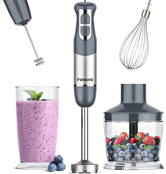 FUNAVO 5-in-1 Multi-Function 12 Speed 800W Stainless Steel Handheld Stick Blender w/ attachments