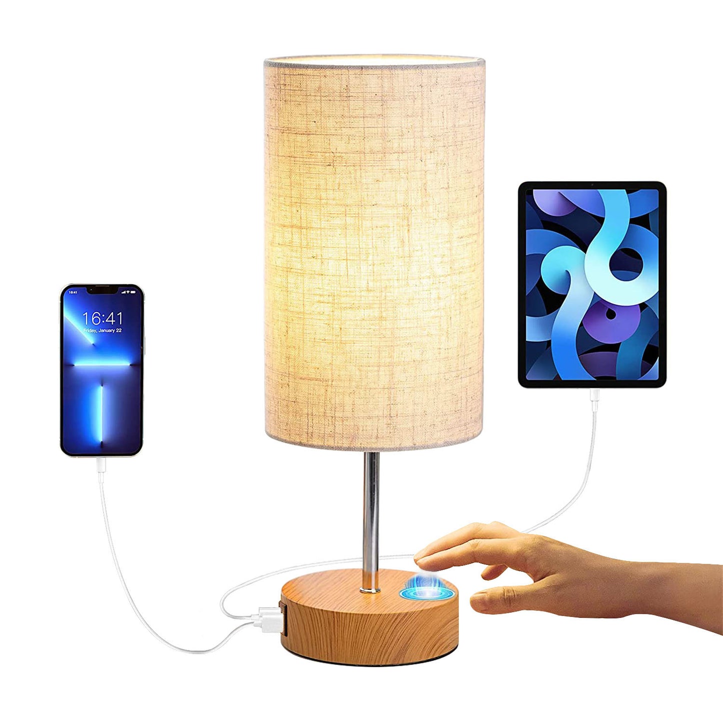 Touch Control Table Lamp 3-Way Dimmable Nightstand Bedside Lamp or Living Room Dual USB Ports