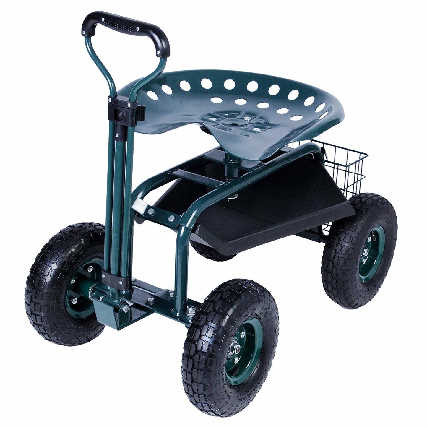Rolling Garden Cart with Tool Tray & 360 Swivel Work Seat