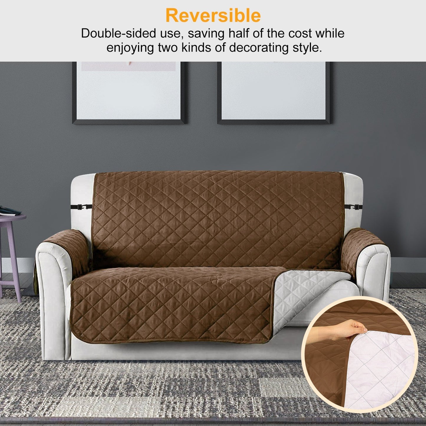 2-Seat Reversible Sofa Cover with Furniture Protector Shield and Water-Resistant