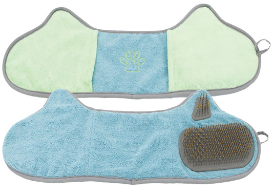 2-in-1 Hand-Inserted Microfiber Pet Grooming Towel and Brush