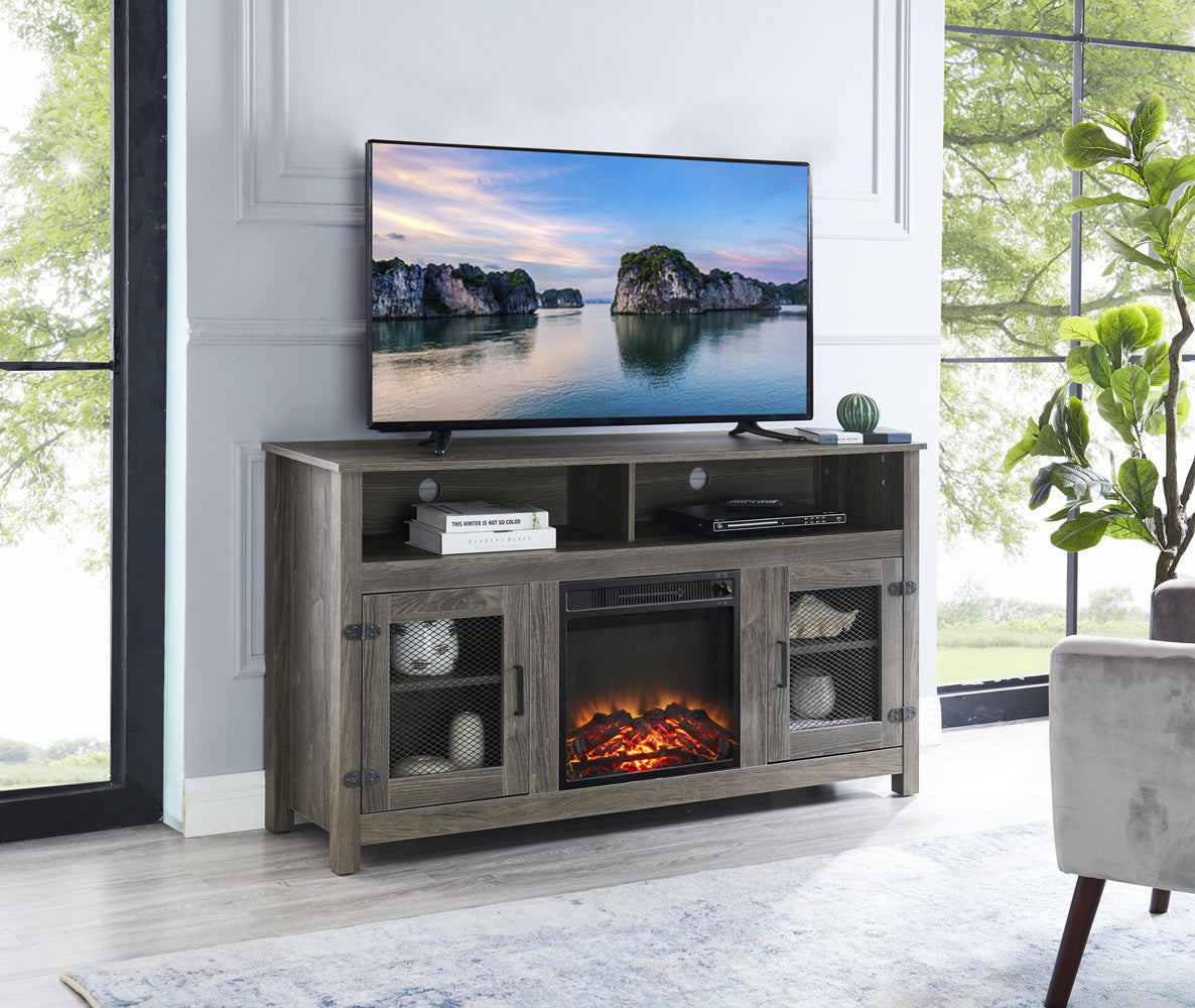 Modern Farmhouse TV Stand with Electric Fireplace, Fit up to 65" Flat Screen