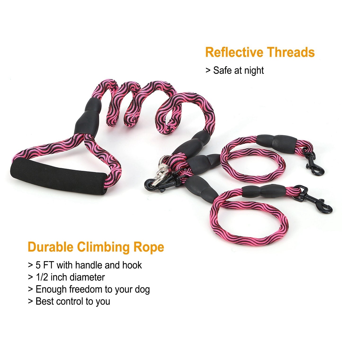 Double Dogs Leash No-Tangle Dogs Lead- Reflective Dogs Walking Leash w/ Swivel Coupler Padded Handle