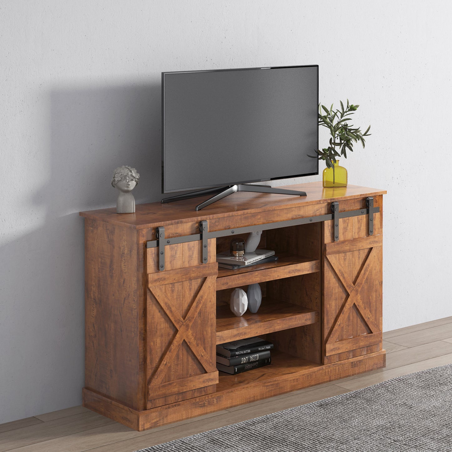 Rustic Style Farmhouse Sliding Barn Door TV Stand