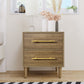 Mid-Century Modern Nightstand with Golden Handles with Two-Drawer; in  Natural Walnut