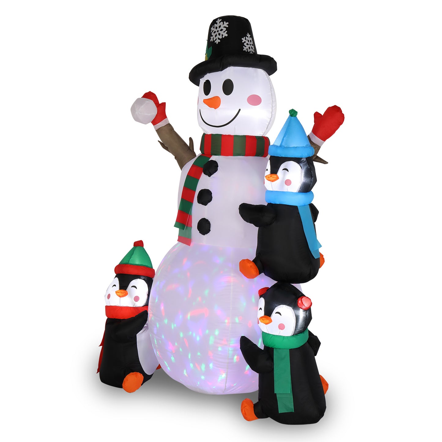6ft Snowman 3 Penguins, Rotating Light, Inflatable Decoration
