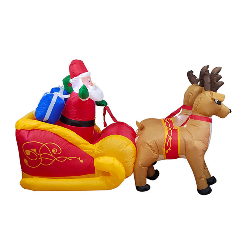 Christmas Inflatable Santa Claus in Sleigh Pulled by 2 Reindeer