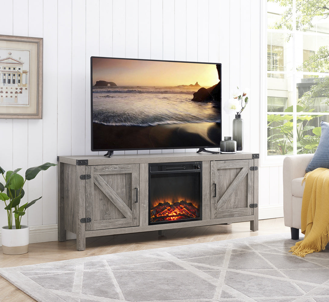 Farmhouse Wood TV Stand and Electric Fireplace